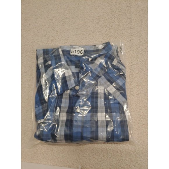 Double Pump Pearl Snap Shirt Mens‎ 2XL Point Pockets Western Blue Plaid - Picture 10 of 10